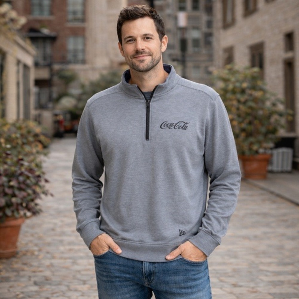 New Era Mens Coca-Cola Long Sleeve‎ Quarter Zip Pullover Sweatshirt Grey L
